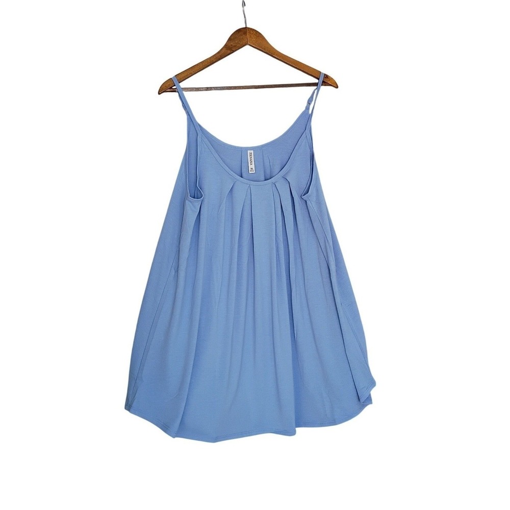 NWT ZENANA Periwinkle Blue Pleated Flowy Cami Tank S Boho Lightweight Relax Fit - Picture 2 of 9